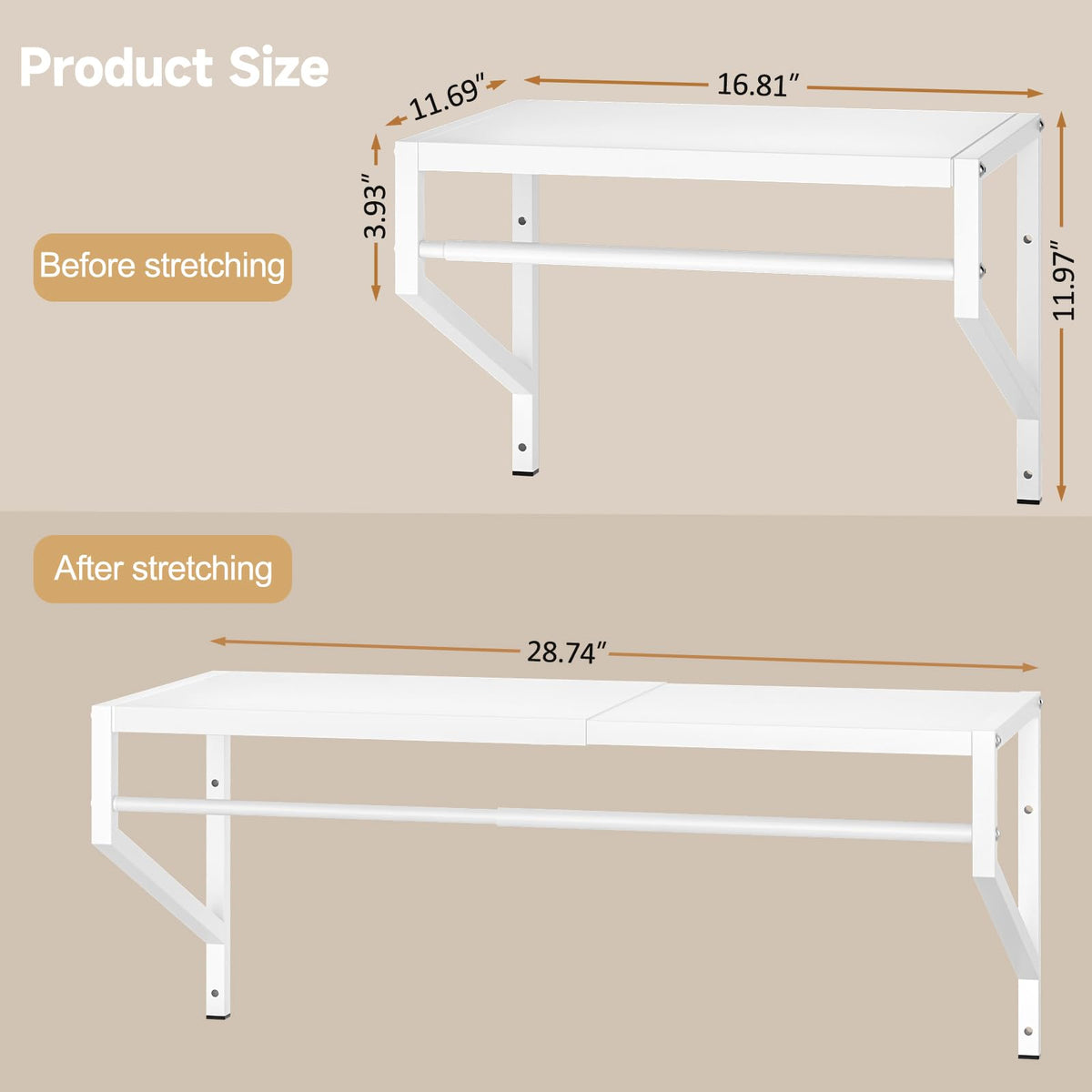 Expandable Closet Shelves Wall Mounted, 2 Pack Closet Shelving with Hanging Rods, Wall Shelving for Walk-in Closet