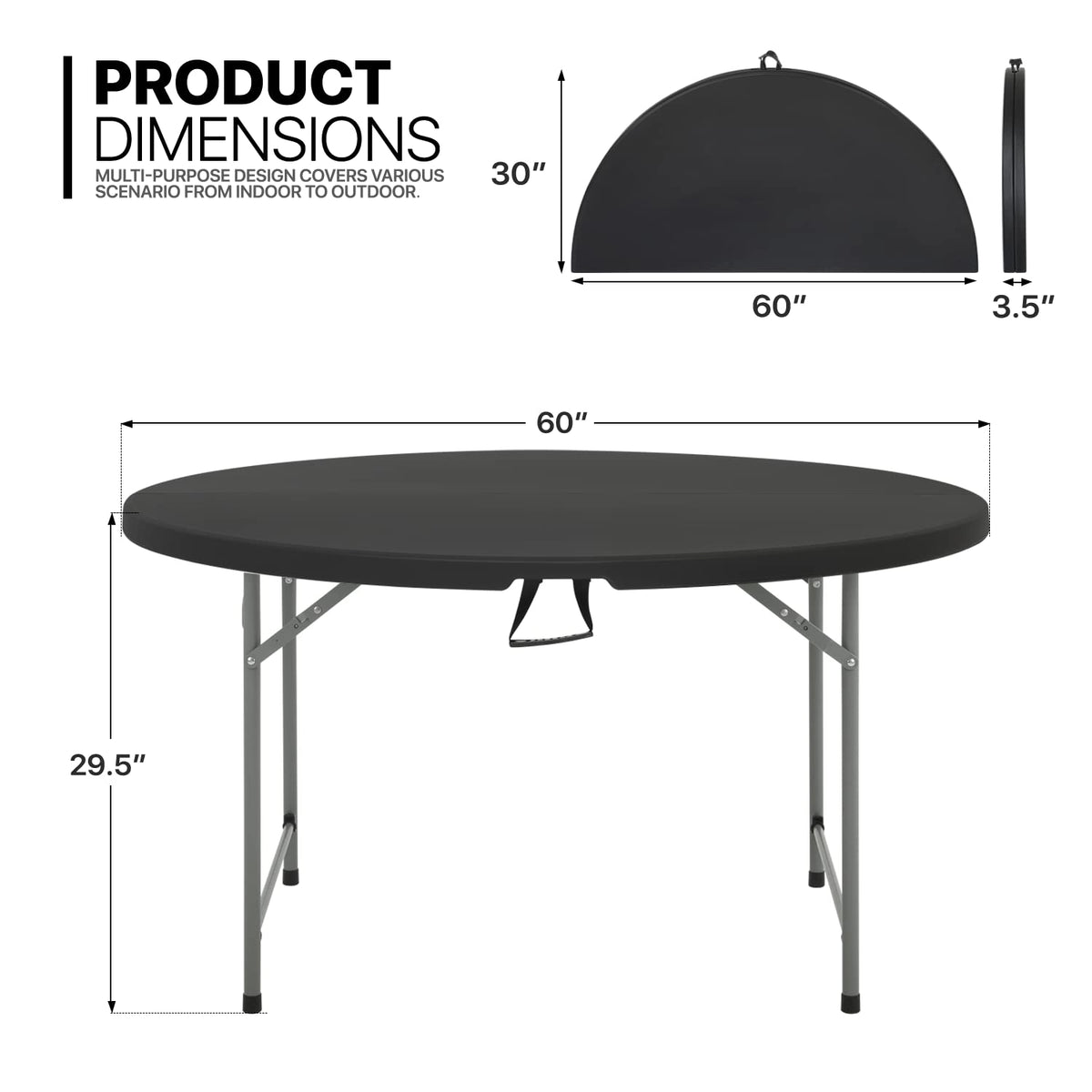 5Ft 5-Piece Folding Table Set (Black - 5 Pack, 5ft)