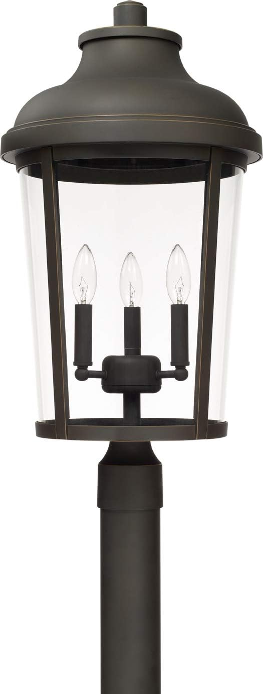 Dunbar Clear Glass Outdoor Post/Pier Mount, 3-Light 180 Total Watts, 25" H x 13" W, Oiled Bronze