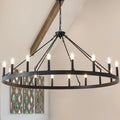 53-Inch Large Wagon-Wheel Chandelier, Rustic Ring Fixture for Dining Rooms