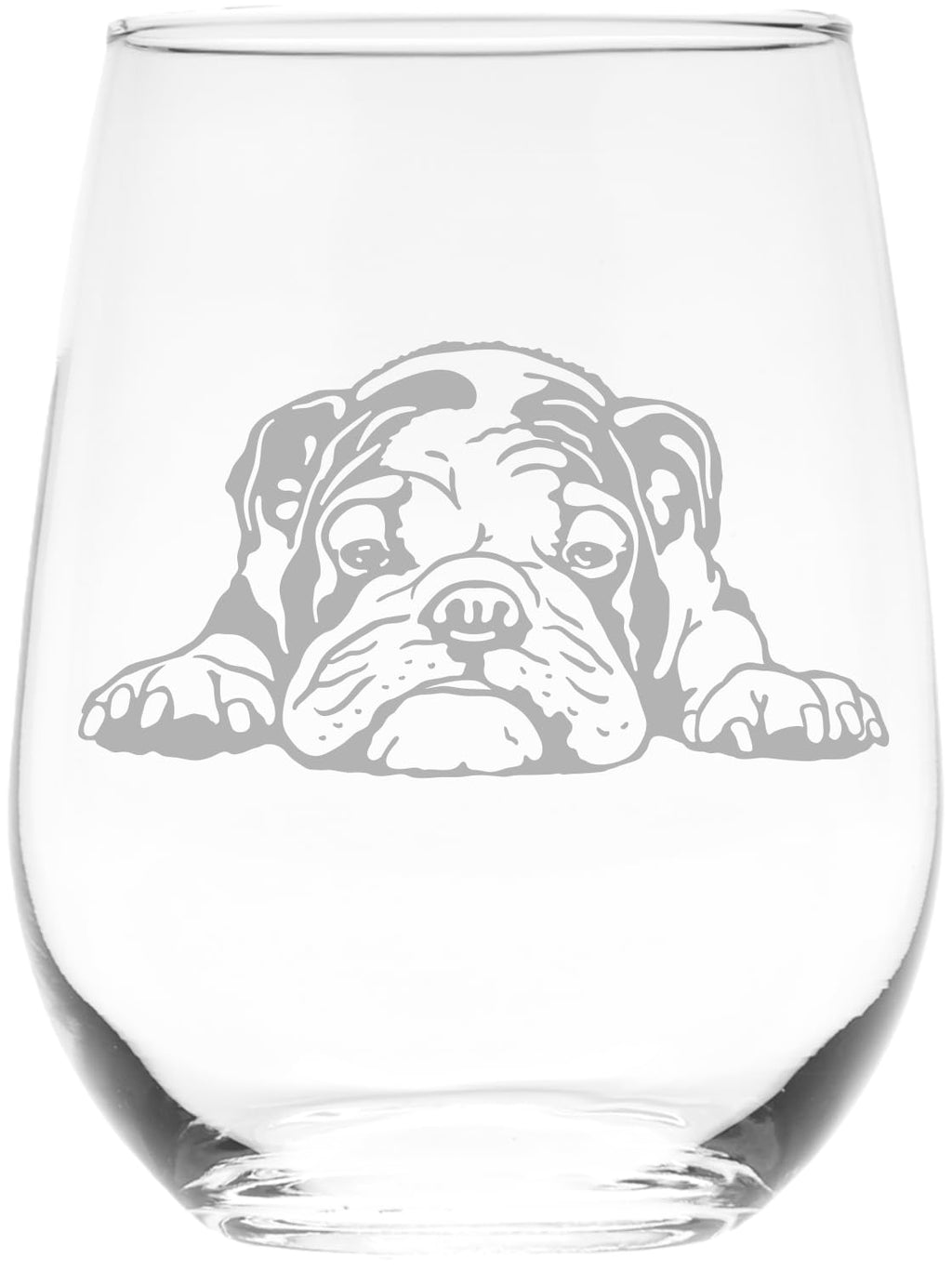 English Bulldog Stemless Wine Glass - Dog Lover Gift for Women and Men