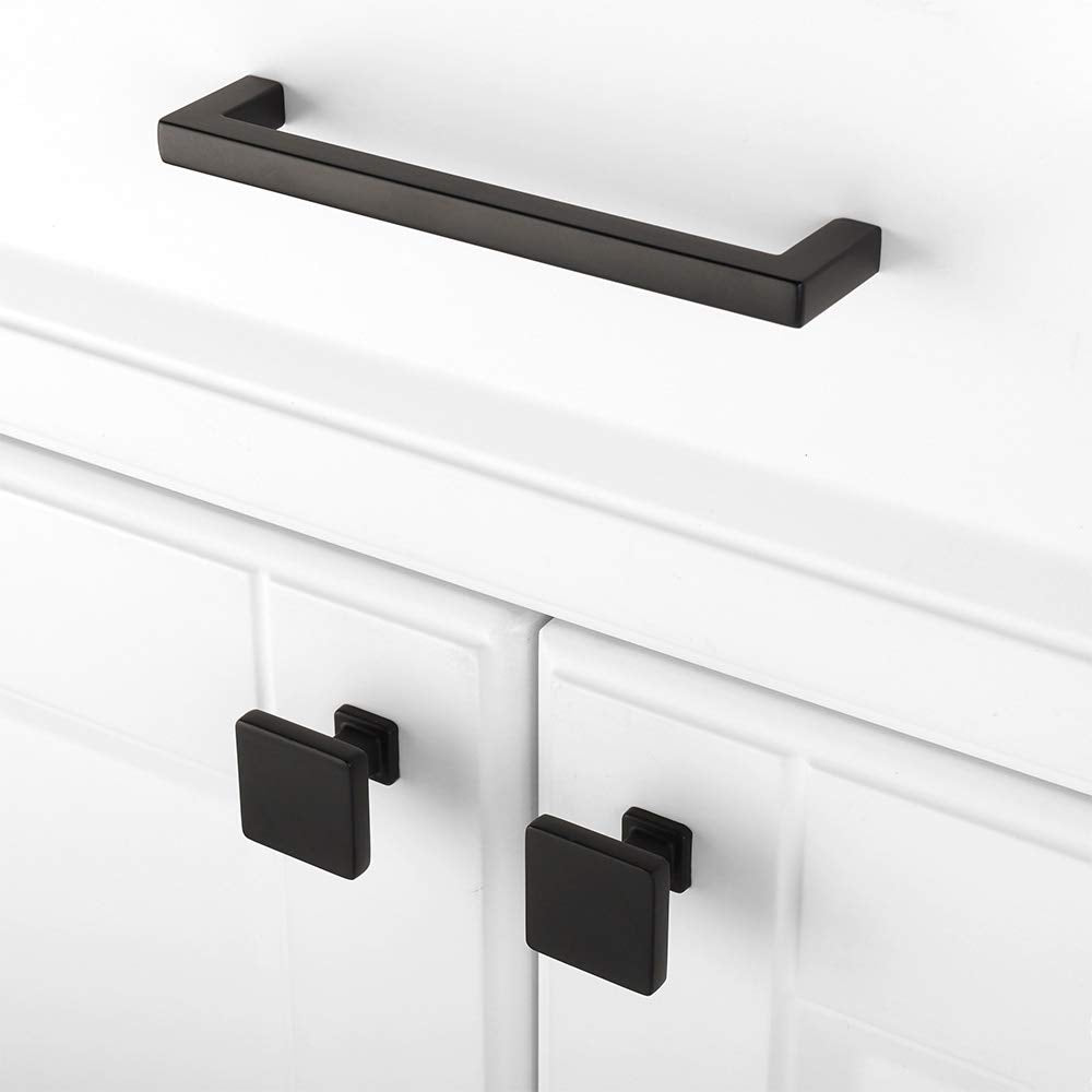 10 Pack Matte Black Cabinet Knobs, Square Single Hole Pulls K08