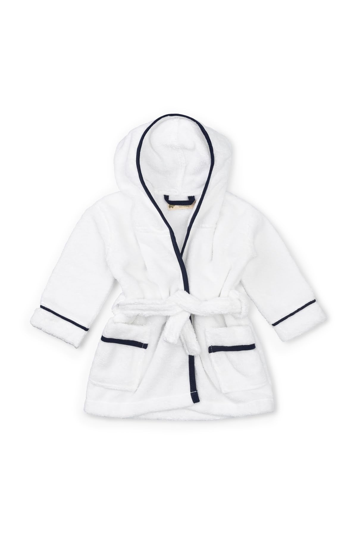 Bathrobe, White + Navy, Size 18-24 Months, Terry Hooded Towel Bathrobe, 100% Organic Baby Clothes for Girls & Boys