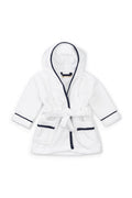 Bathrobe, White + Navy, Size 18-24 Months, Terry Hooded Towel Bathrobe, 100% Organic Baby Clothes for Girls & Boys