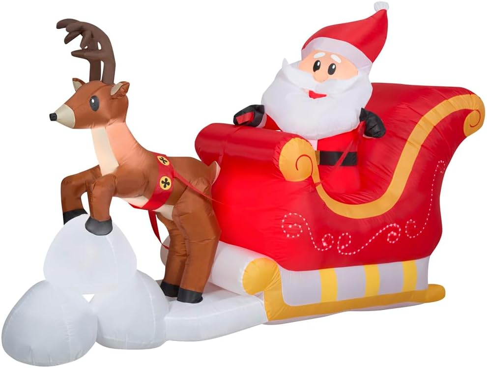 Lightshow Inflatable Sewn in Micro LED Santa and Sleigh Takeoff Scene, 5.5 ft Tall