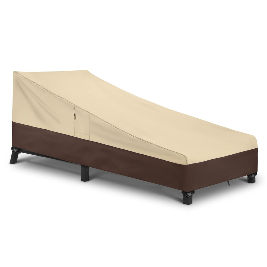 Patio Chaise Lounge Cover, 80" L x 32" W x 25" H, Beige and Brown