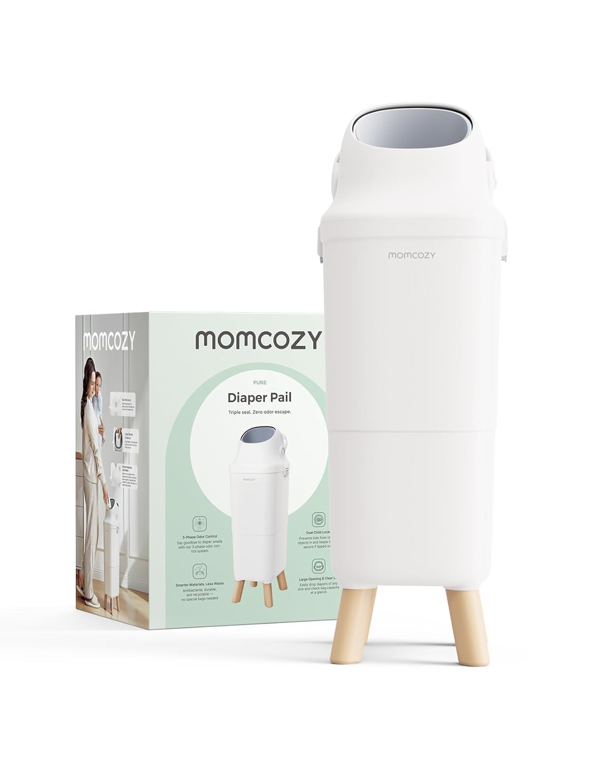 Triple-Seal Diaper Pail with Odor Locking, Ergonomic Height Design