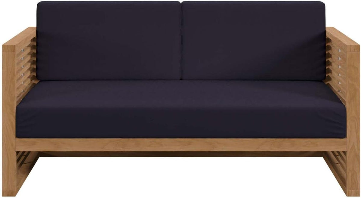 Carlsbad Modern Teak Wood/Fabric Patio Loveseat in Navy/Natural