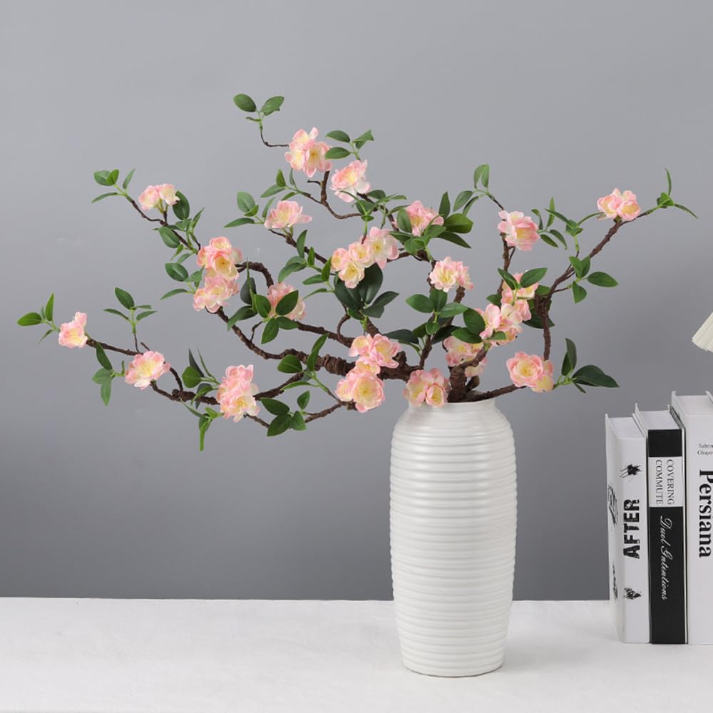 Artificial Flowers, 2pcs Fake Cherry Blossom Branches 31 Inch Long Stem Silk Flowers for DIY Vase Home Hotel Office