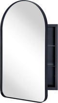 Matt Black Arched Recessed Bathroom Medicine Cabinet with Mirror Stainless Steel Metal Framed Rectangular Bathroom