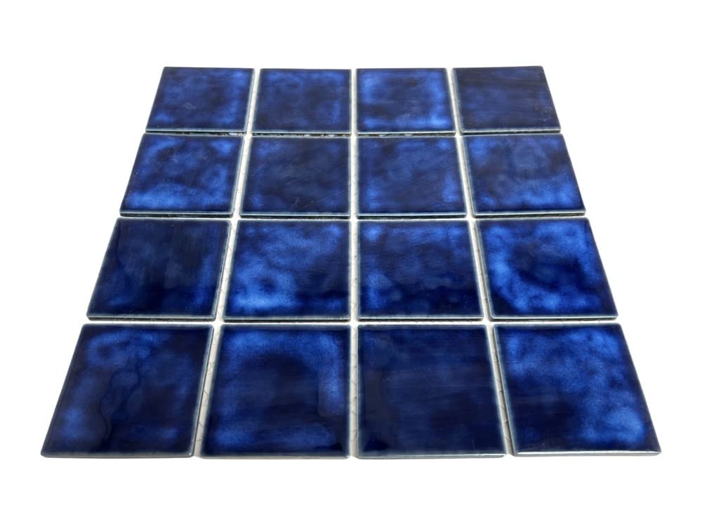 5 sq.ft. Marble Blue 3x3 Inches Porcelain Tile - Polished Square Mosaic for Swimming Pools, Spas, Showers, Kitchen