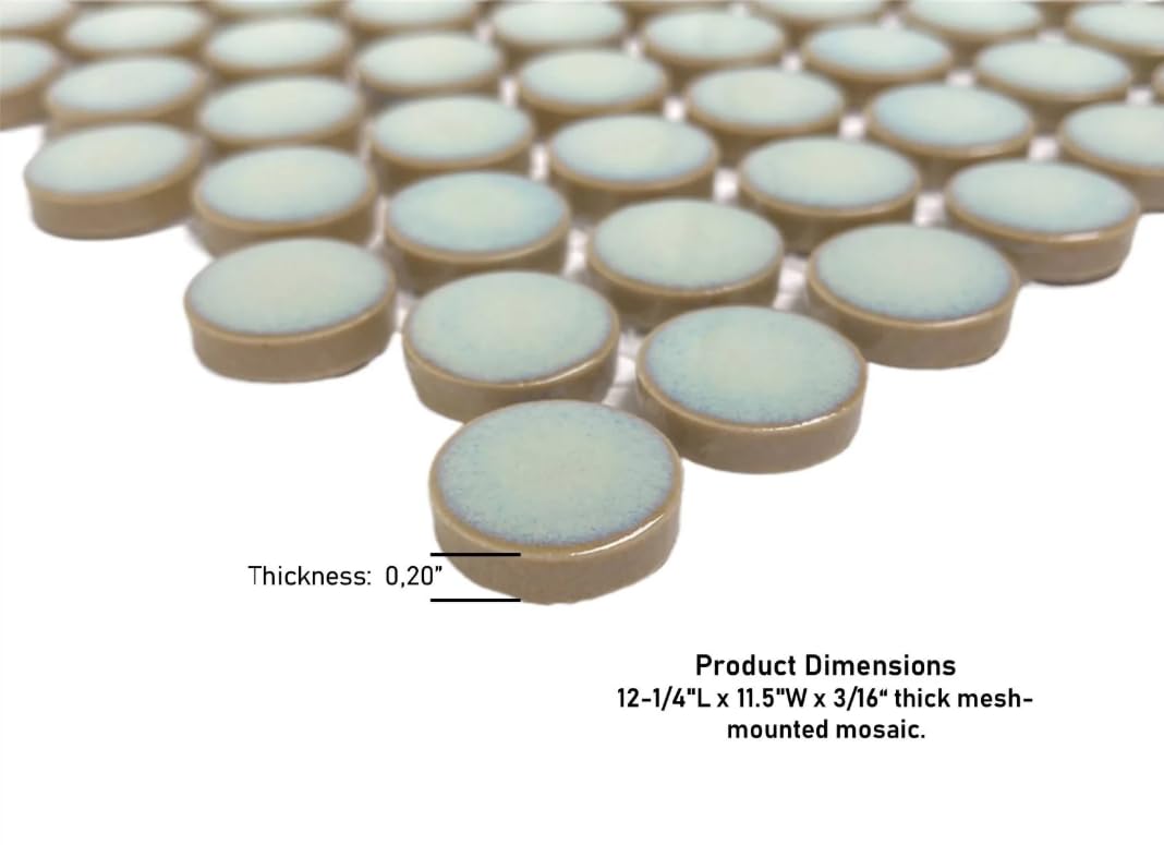 Penny Round Vintage Green Glossy Porcelain Mosaic Tile Floor, Wall, Kitchen Backsplash, Pool Use (Box of 10 Sheets)