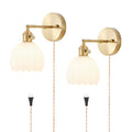 Plug in Wall Sconces Set of 2, Vintage Wall Sconce Light with Tulip Milk White Glass Lampshade, Bedroom Wall Sconce