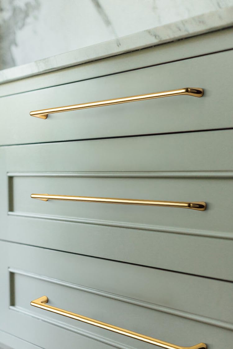 Polished Rich Gold Cabinet Pulls with 12.6'' Hole Centers, Modern Style Zinc Alloy Cabinet Handles for
