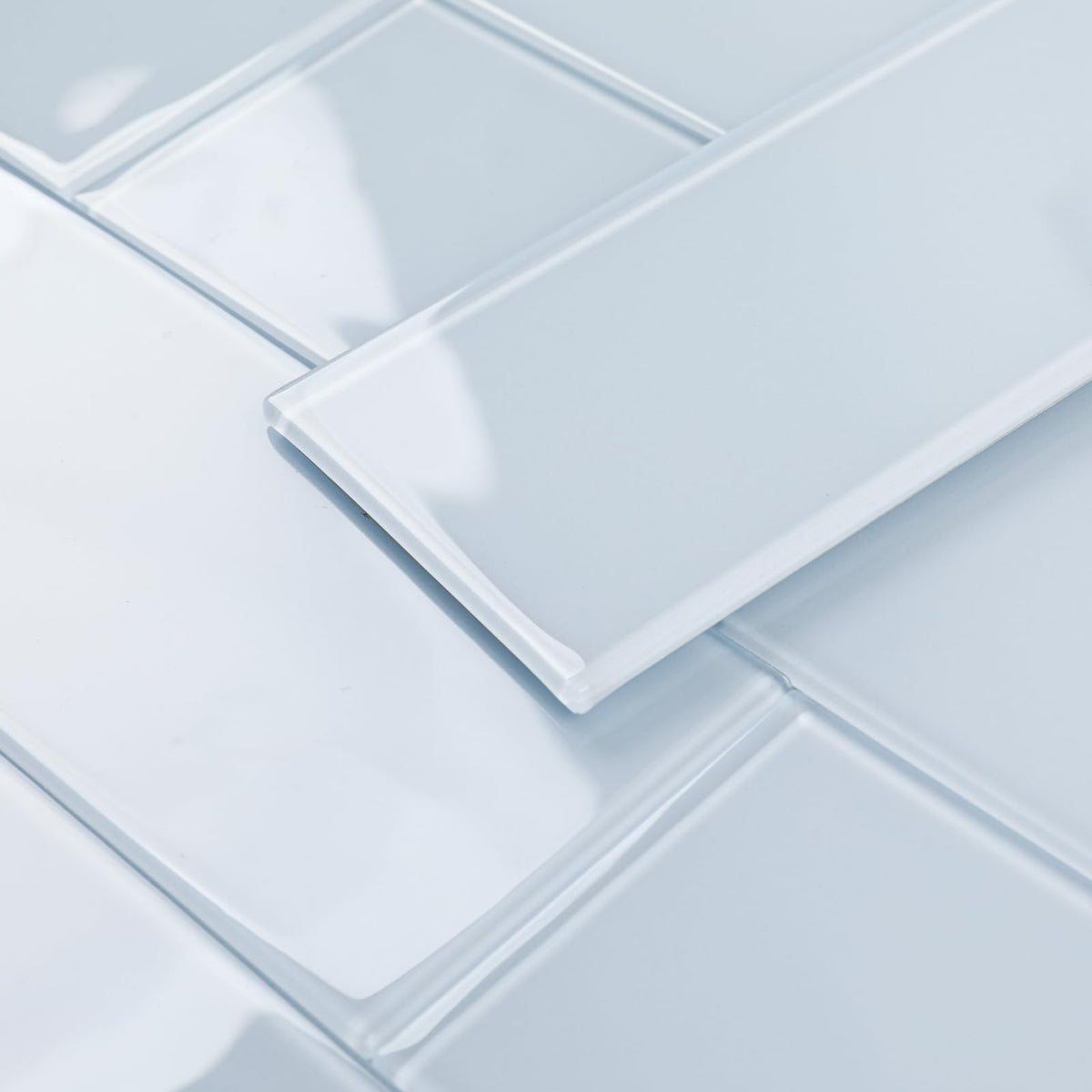 Peel and Stick Glass Subway Tiles, Light Blue, 3x12 Inch, Glass Backsplash Bathroom Wall Tiles, Pack of 20 Pieces