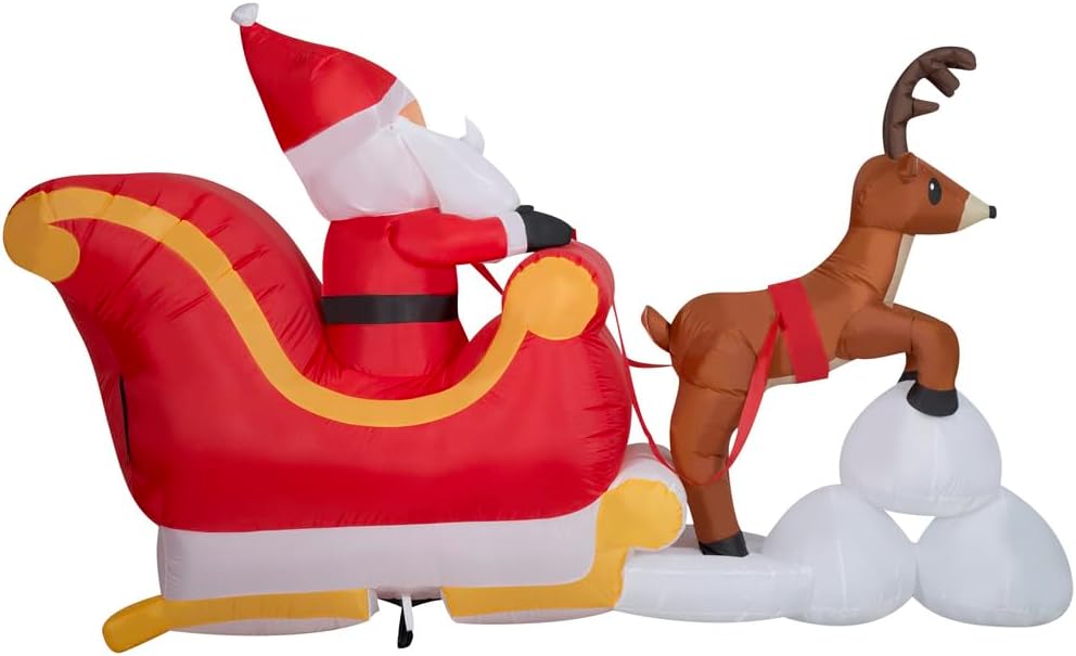Lightshow Inflatable Sewn in Micro LED Santa and Sleigh Takeoff Scene, 5.5 ft Tall