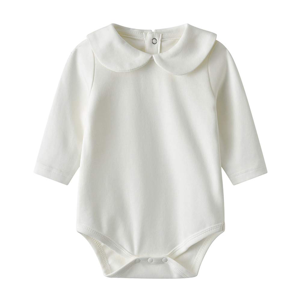 Newborn Baby Infant Unisex Cotton Long-Sleeve Solid Peter Pan Collar Jumper Bodysuits Outfits