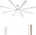 72" Ceiling Fan with LED Light and Remote - White / Light Natural Wood
