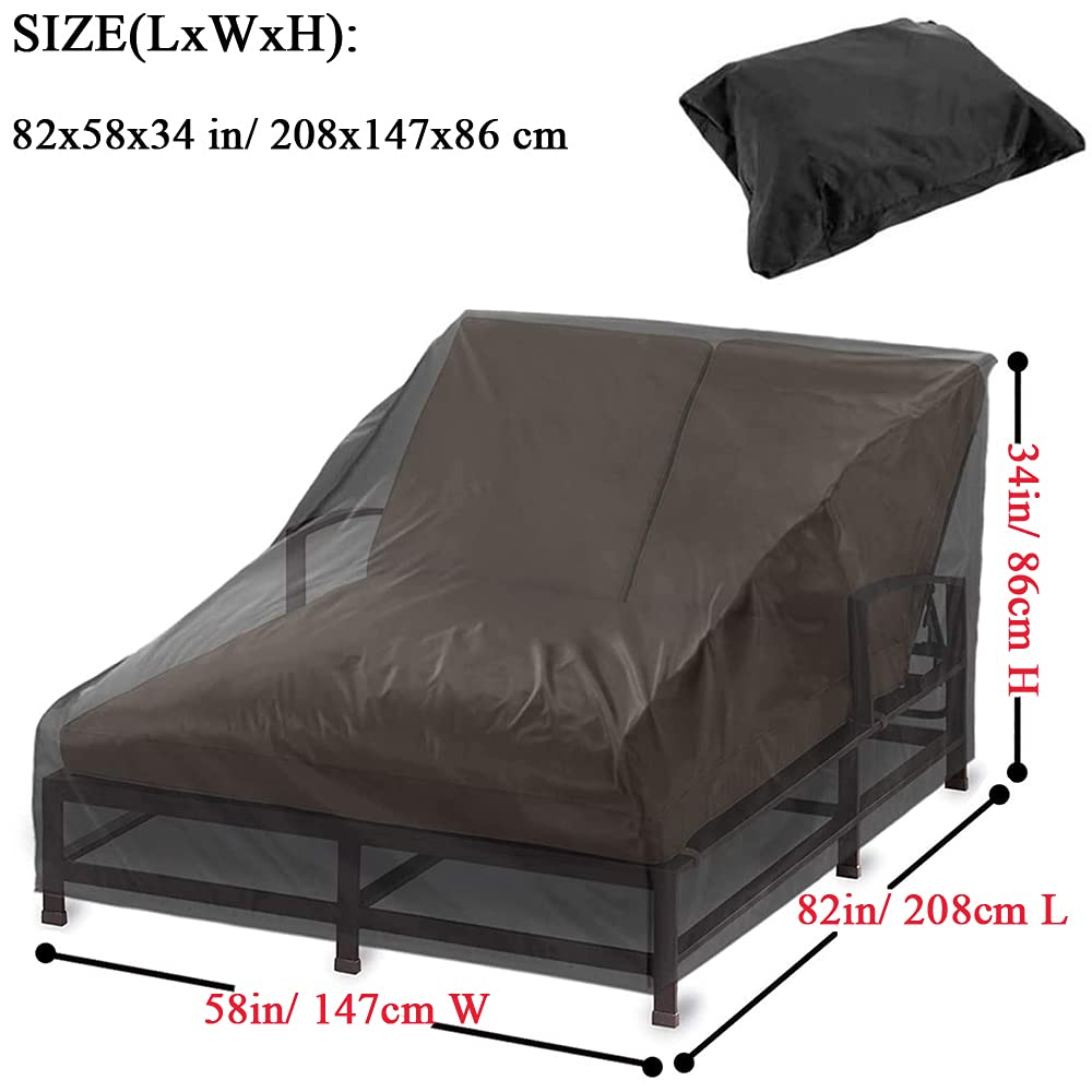 Double Wide Patio Chaise Lounge Chair Cover Waterproof 82in Outdoor Patio 2 Person Rattan Daybed Sofa Recliner Chaise