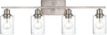 Industrial Brushed Nickel Wall Sconce with Clear Glass Shade and Metal Base,4 Light Bathroom Vanity Lighting Fixture
