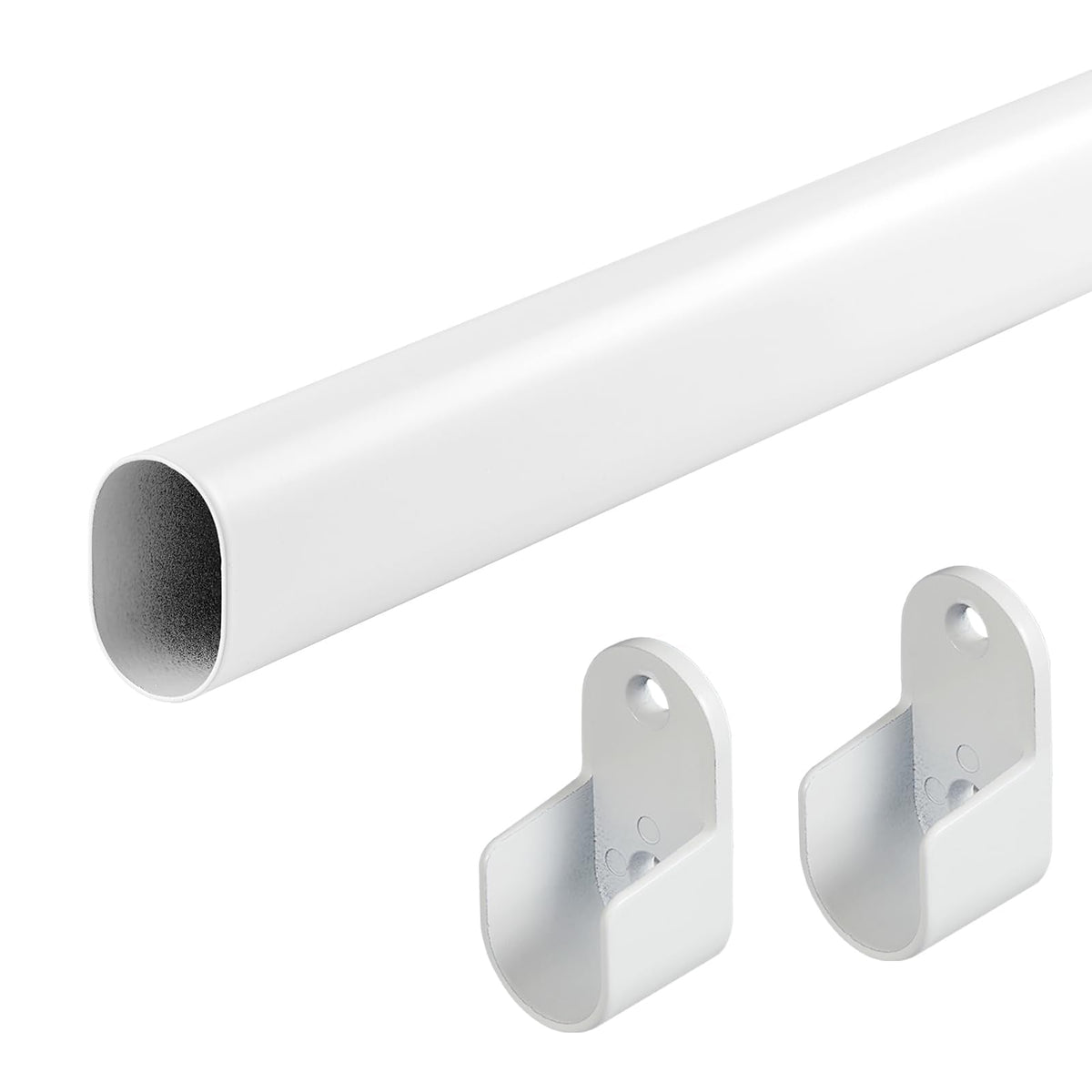 Oval Closet Rod for Hanging Clothes Adjustable Closet Rods 18 to 75 Inch Heavy Duty White Poles Bar Closet Rod