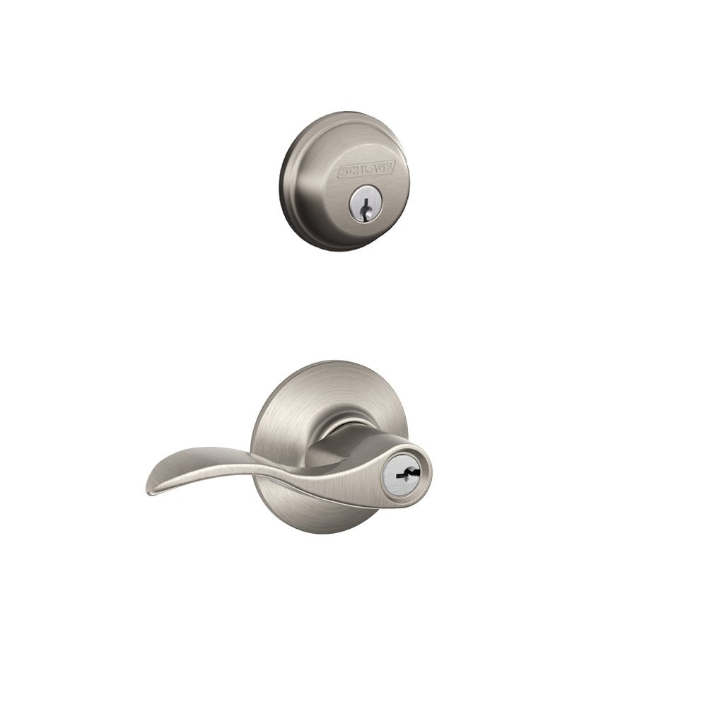 Deadbolt & Door Handle Set, Accent Lever, Satin Nickel