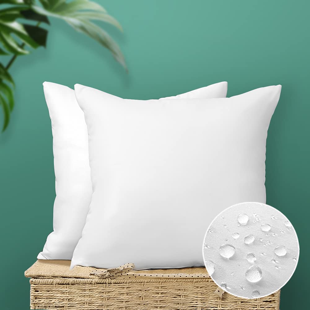 Outdoor Throw Pillow Inserts - Pack of 2 Water Resistant Cushion Inner Pads Garden Coffee House Decorative Waterproof