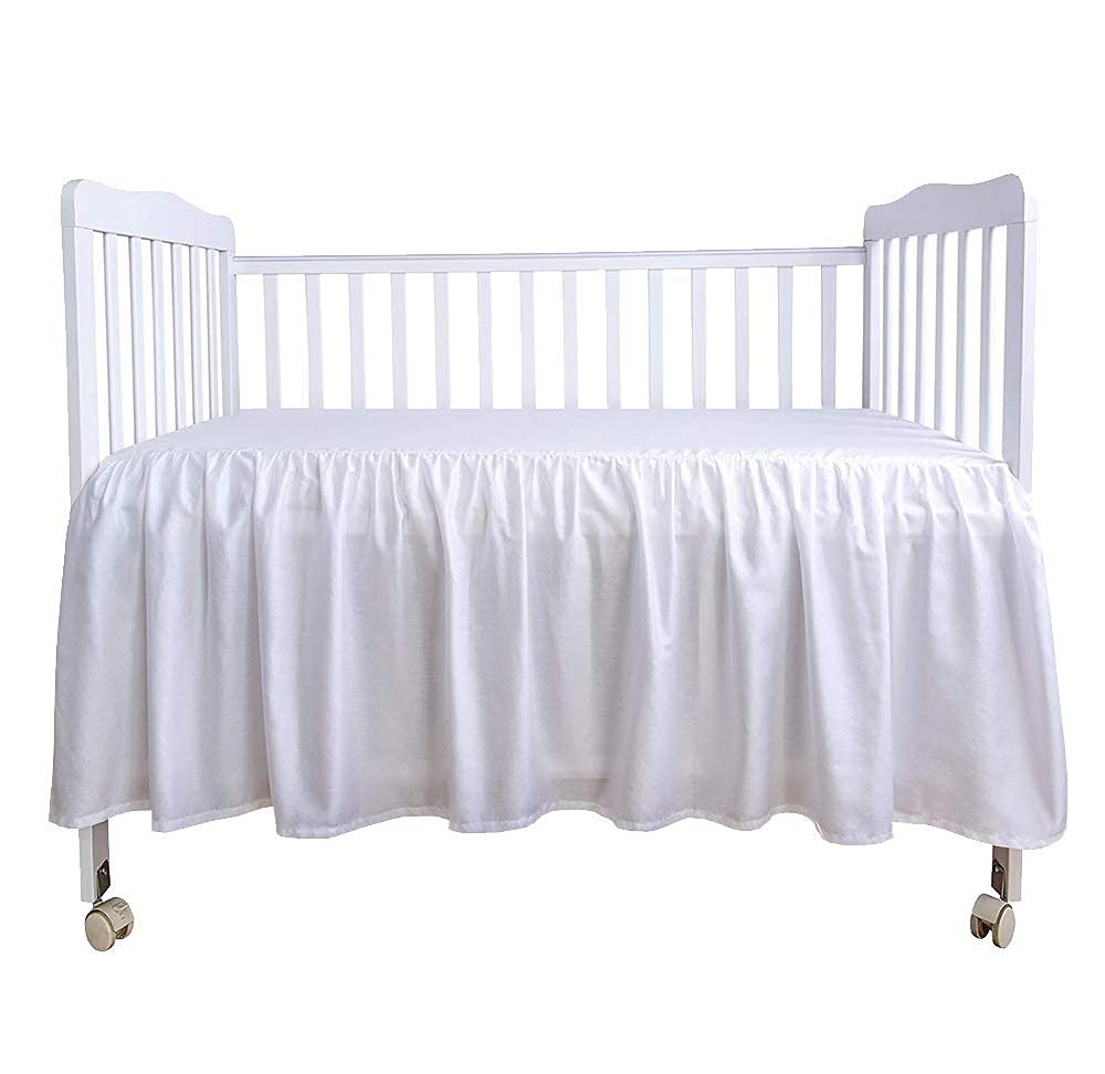 White Crib Bed Skirt- Dust Ruffle Bed Skirt, Toddler Bedding-14 Inch Drop-100% Natural Cotton Crib Bed Skirt for