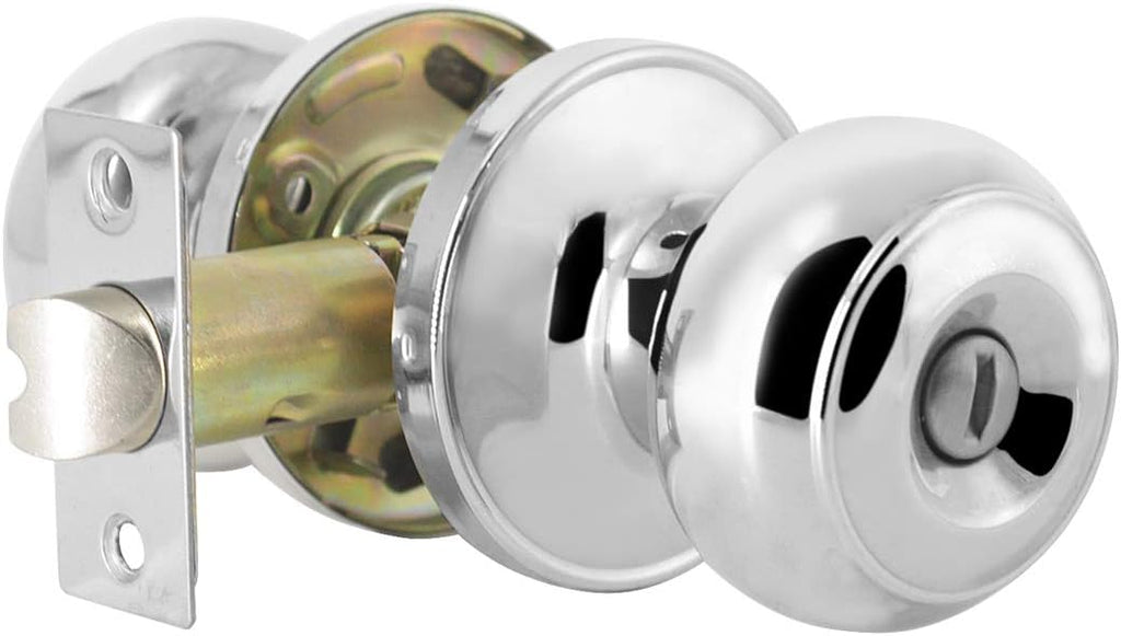 Polished Chrome Door Knobs, Privacy Door Knob Bedroom, Interior Door Knobs with Thumb Turning Locking Button, 6 Pack