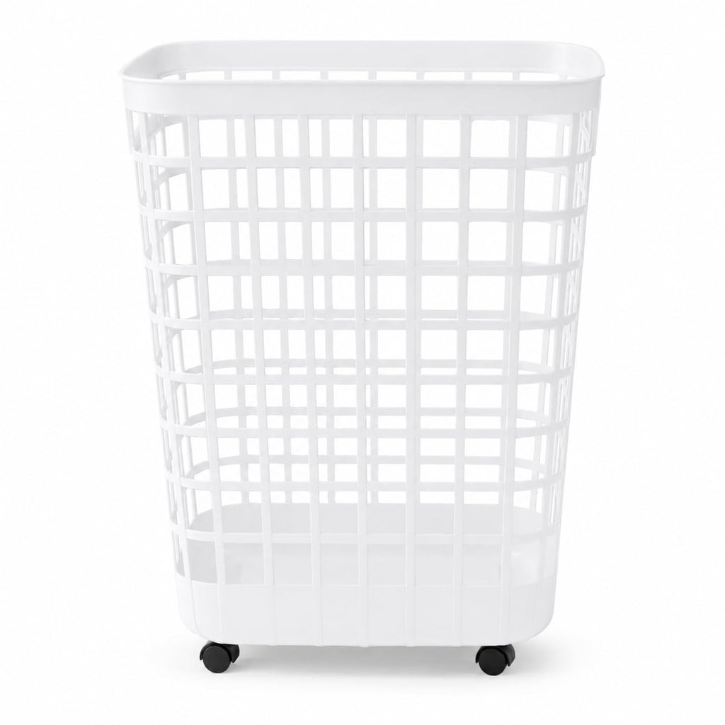 White Rolling Laundry Hamper 2.6 Bushel with Smooth-Glide Wheels