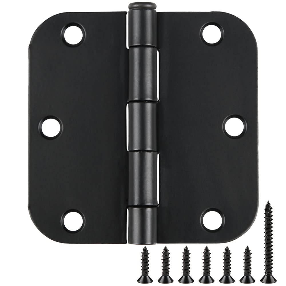 Rounded Matte Black Door Hinges 3.5 Inch 5/8" Radius Flat 30 Pack