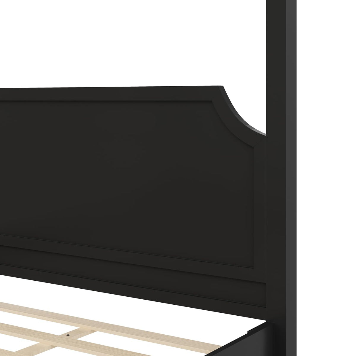 Wooden Canopy Platform Bed Frame with Headboard, 4-Poster Black Canopy Bed Frames with Sturdy Legs, Classic