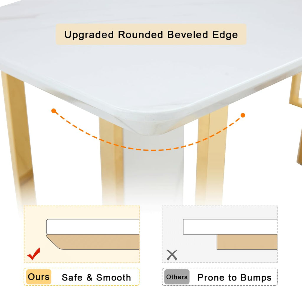 79" White Gold Marble Dining Table for 8-10