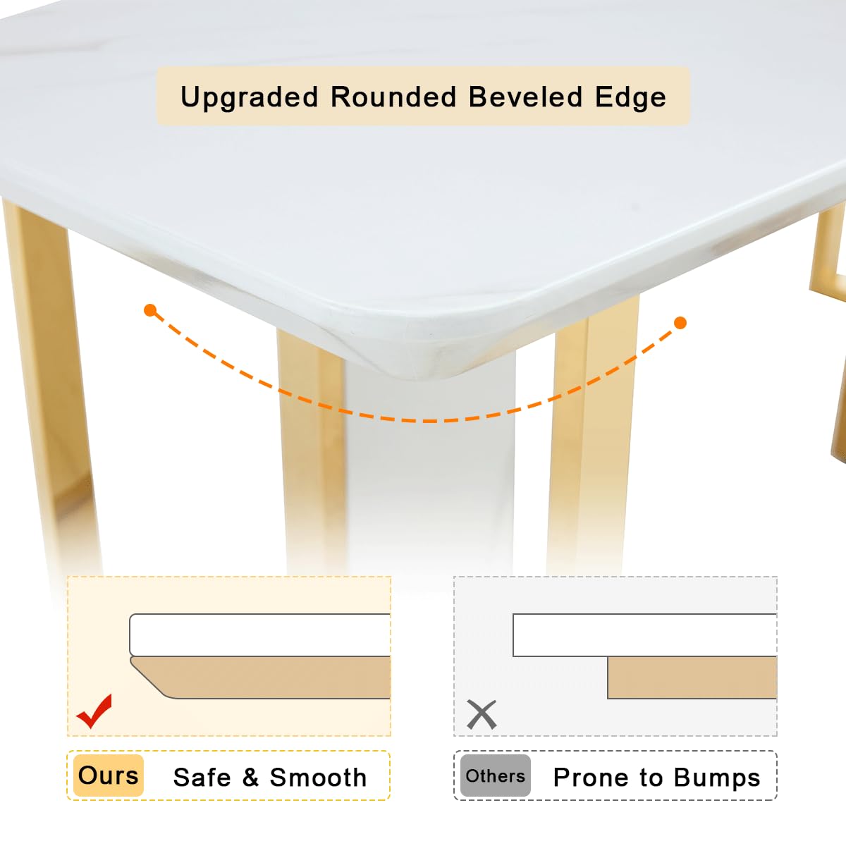 79" White Gold Marble Dining Table for 8-10
