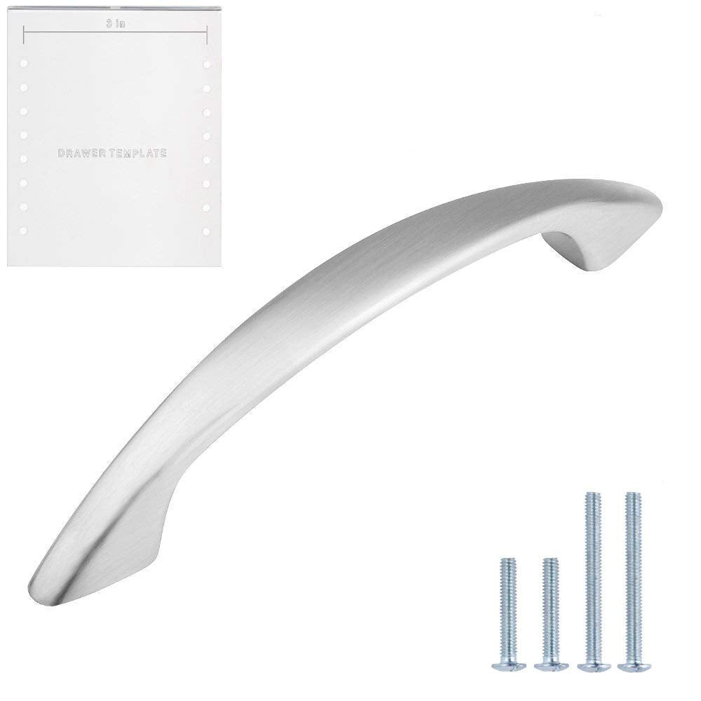 Brushed Satin Nickel Cabinet Pulls Curved Arched Kitchen Cabinet Handles Modern Hardware for Drawer Dresser- 3 inch