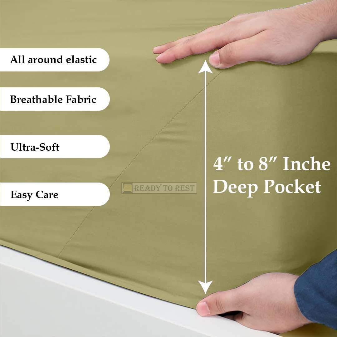 Three Quarter Sheets (48 x 80) - Sage Solid, 4 Piece Camper Sheet Set, 100% Egyption Cotton, 8 Inch Deep Pocket