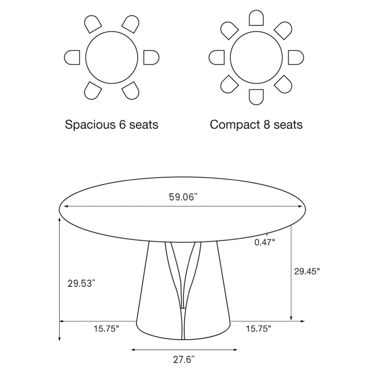 Inspired Saarinen Style 59" Modern Round Dining Table, Marble Round Dining Room Table for 6, Matte White Sintered Stone Tabletop with Black