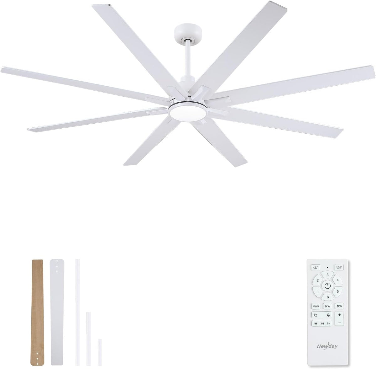 72" White Indoor/Outdoor Ceiling Fan with Light & Remote