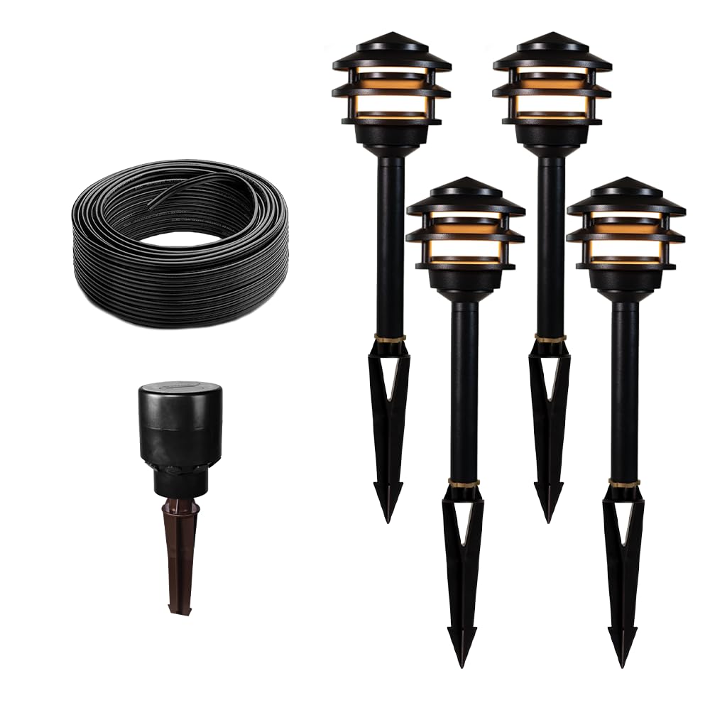 12V 3-Tier Brass Pagoda 2700K LED Path Light Expansion Kit (Black)