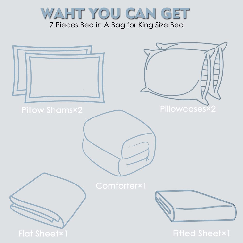 Comforter Bed Set, 7-Piece Reversible Bed in a Bag, Navy and Gray