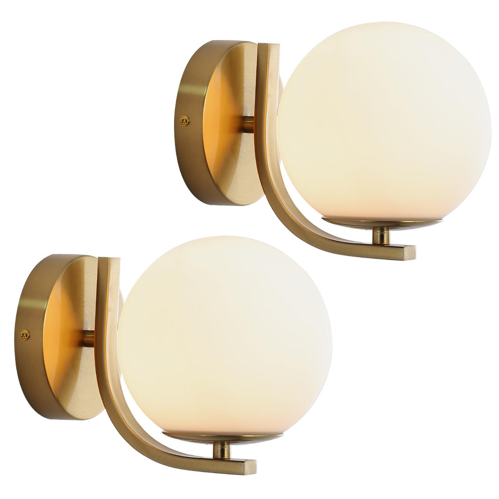 Gold Wall Sconces Set of 2, Mid Century Modern Wall Sconce with Globe Frosted Glass Shade, Art Deco Wall Mounted