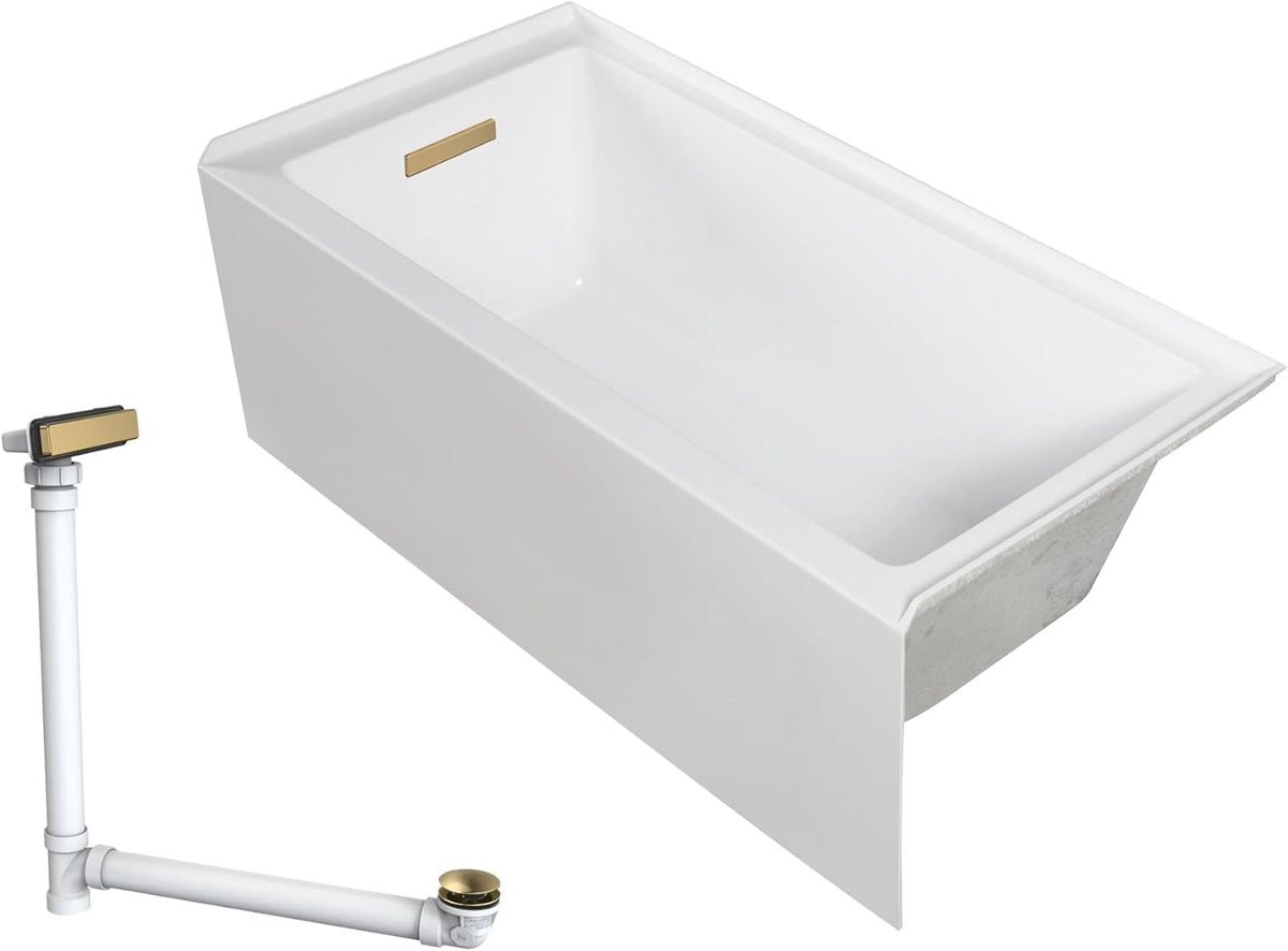 UATLN603220-L-CB Unity 60-in x 32-in x 20-in Alcove Acrylic Bathtub Kit With Left Hand Drain, White/Champagne Bronze