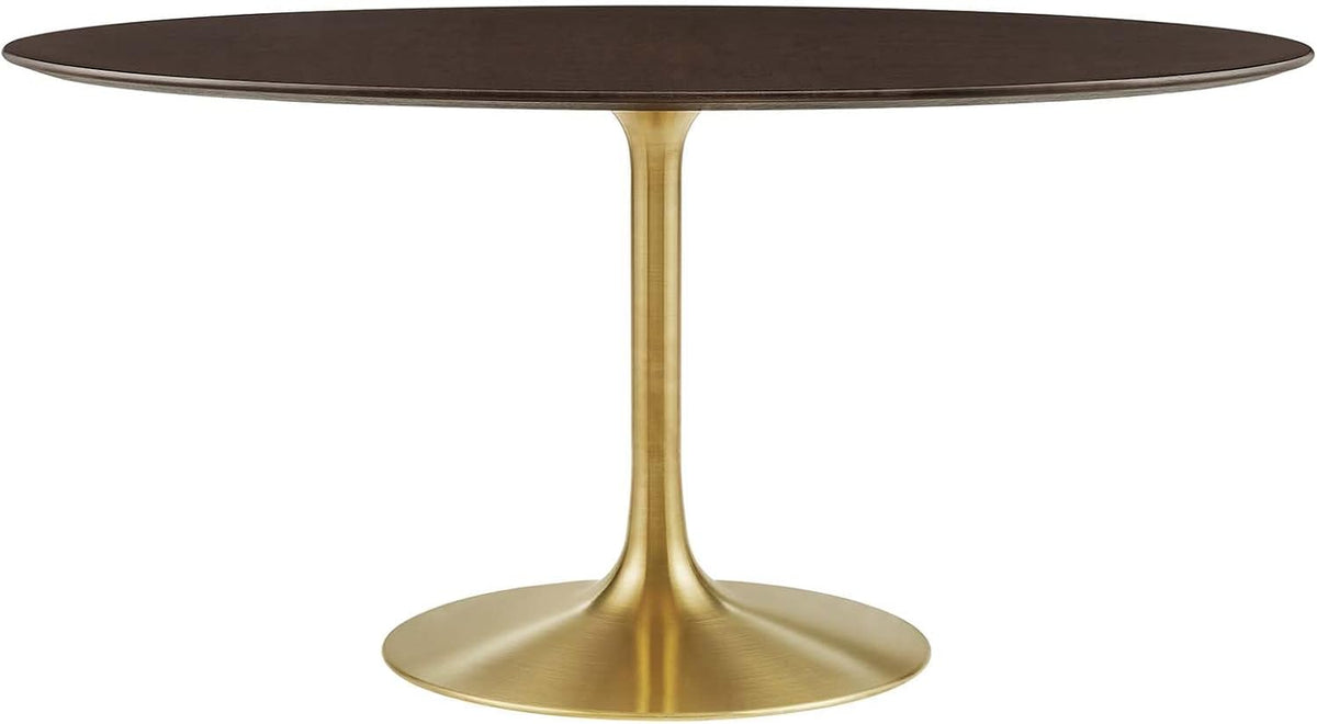 Inspired Saarinen Style Tulip Oval Pedestal Dining Table — Gold Cherry Walnut, 60″ Oval