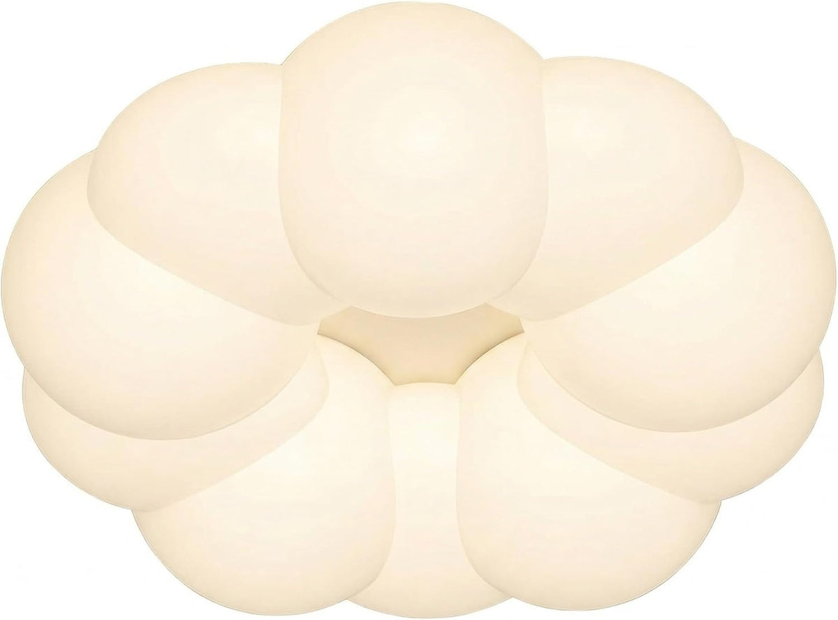 Cream Cloud Flush Mount Ceiling Light, White Petal LED Bedroom Lamp, Flower Shape Fixture for Kids Room, Nursery