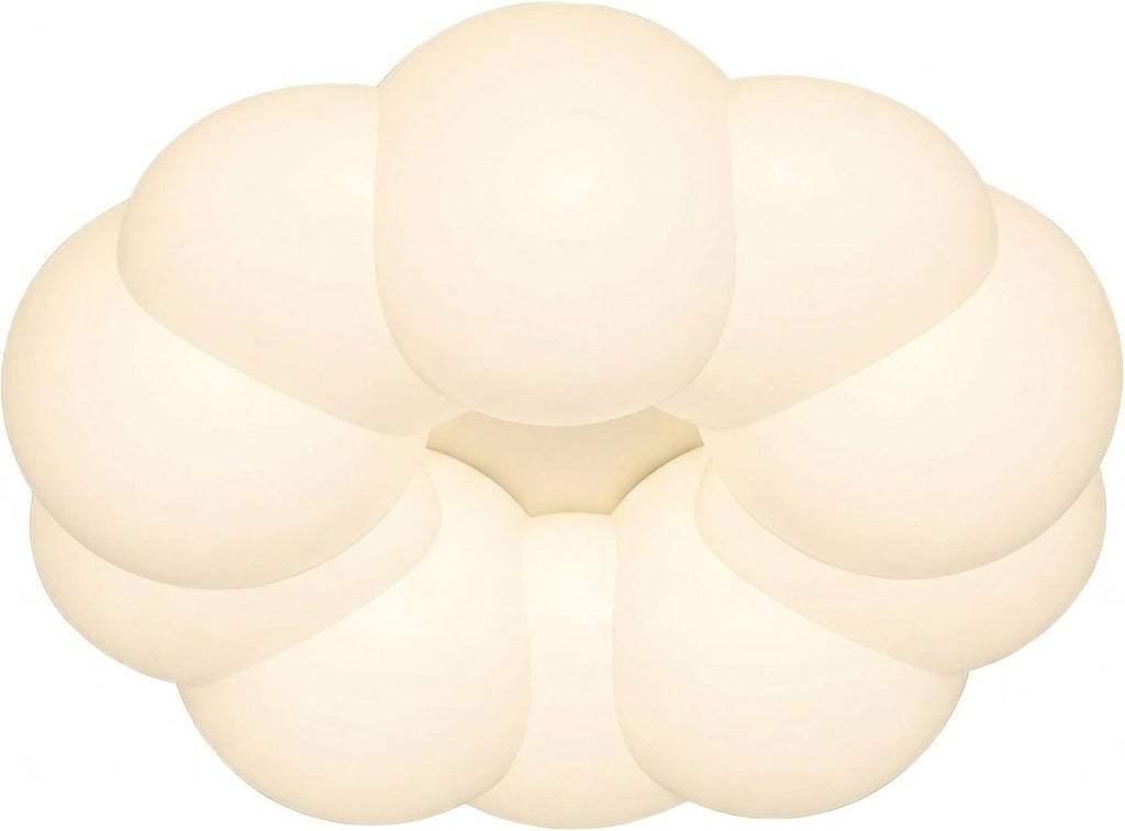 Cream Cloud Flush Mount Ceiling Light, White Petal LED Bedroom Lamp, Flower Shape Fixture for Kids Room, Nursery