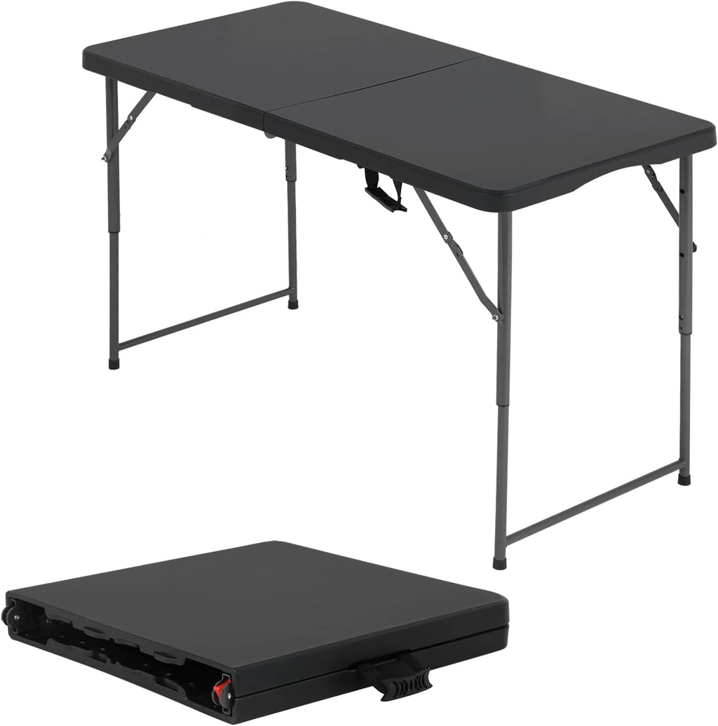 4ft Folding Table, Adjustable Height Plastic Foldable Table, Black