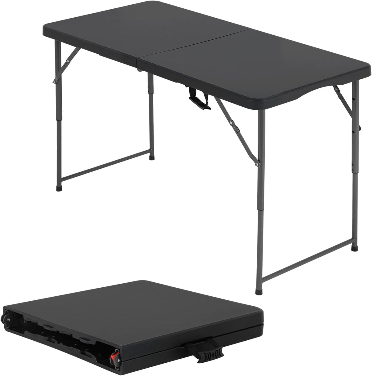 4ft Folding Table, Adjustable Height Plastic Foldable Table, Black