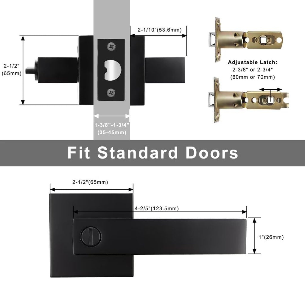 10 Pack Matte Black Privacy Door Lever , Keyless Square Locking Door Handle, Heavy Duty Interior Door Handle