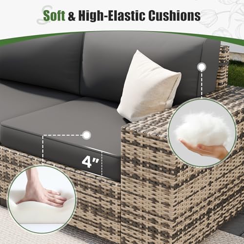 6-Piece Wicker Outdoor Patio Furniture Set | Grey with Thick Cushions for Backyard, Garden & Porch
