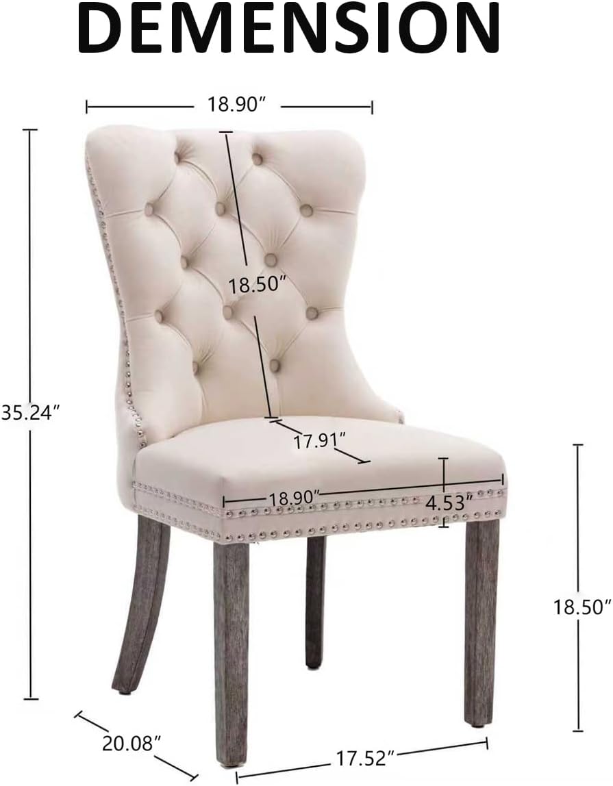 Velvet Dining Chairs Set of 4, Upholstered High-end Tufted Dining Room Chair with Nailhead Back Ring Pull Trim